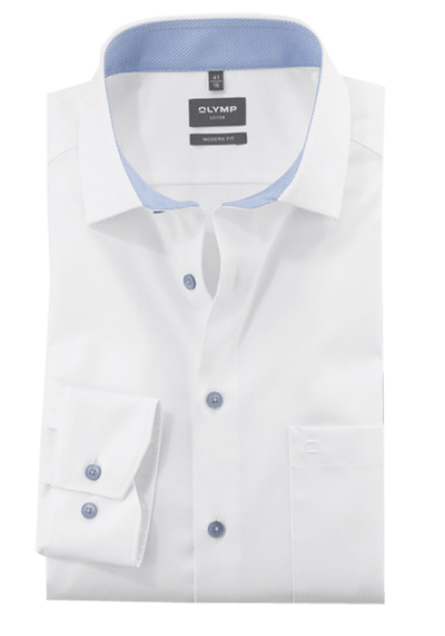 OLYMP Luxor modern fit Hemd Langarm New Kent Kragen Faux wei