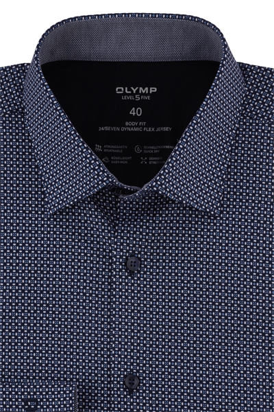 Produktbild fr 'OLYMP Level Five 24/Seven body fit Hemd Langarm New Kent Kragen Muster dunkelblau'
