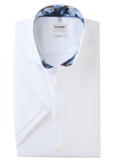 OLYMP Level Five body fit Hemd Halbarm New Kent Kragen Faux wei