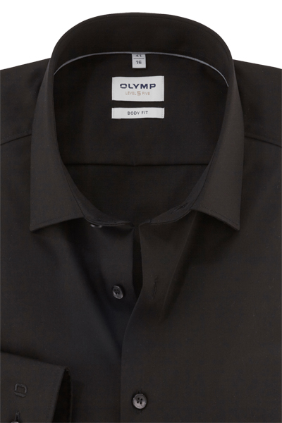 Produktbild fr 'OLYMP Level Five body fit Hemd Langarm New Kent Kragen Satin schwarz'