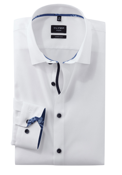OLYMP No. Six super slim Hemd Langarm New Kent Kragen Struktur wei