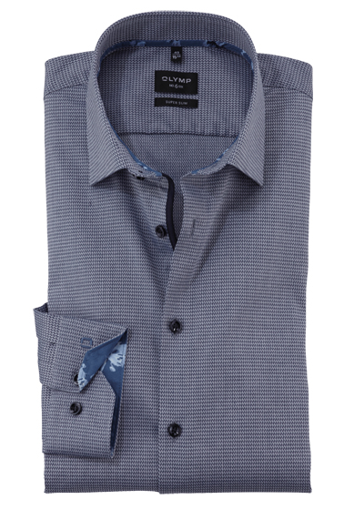 OLYMP No. Six super slim Hemd Langarm New Kent Kragen Struktur dunkelblau