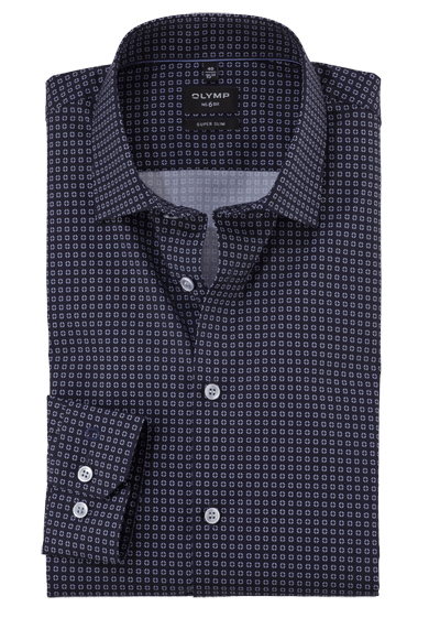 OLYMP No. Six super slim Hemd Langarm New Kent Kragen Muster dunkelblau