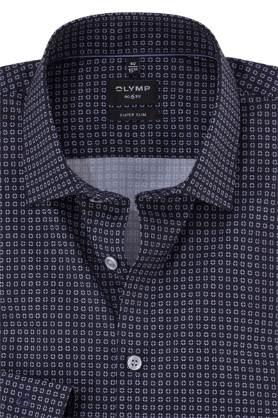 Produktbild fr 'OLYMP No. Six super slim Hemd Langarm New Kent Kragen Muster dunkelblau'