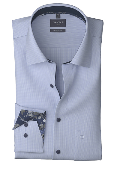 OLYMP Luxor modern fit Hemd extra kurzer Arm New Kent Kragen Faux hellblau preisreduziert