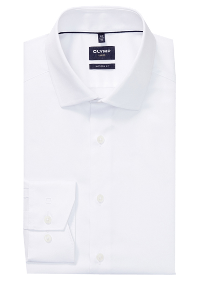 OLYMP Luxor modern fit Hemd Langarm Haifischkragen Satin wei�