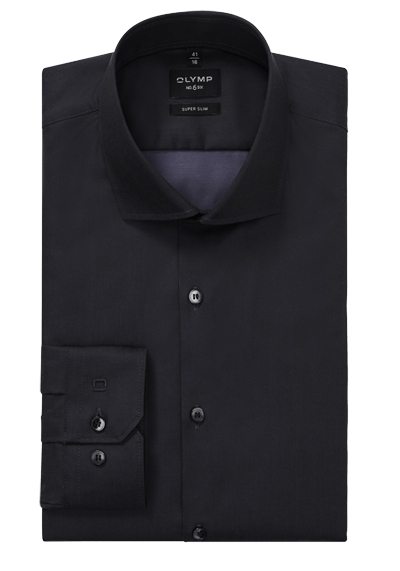 OLYMP No. Six super slim Hemd Langarm New Kent Kragen Satin schwarz