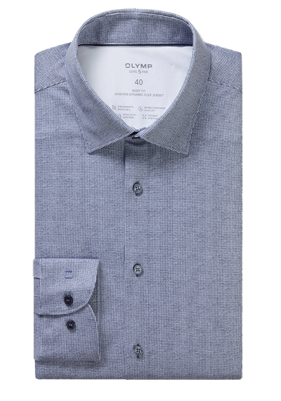 OLYMP Level Five 24/Seven body fit Hemd Langarm Jersey Muster dunkelblau