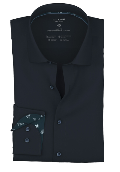 OLYMP Level Five 24/Seven body fit Hemd Langarm Jersey Stretch nachtblau