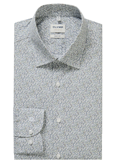 OLYMP Level Five body fit Hemd extra langer Arm New Kent Kragen Blumenmuster blau