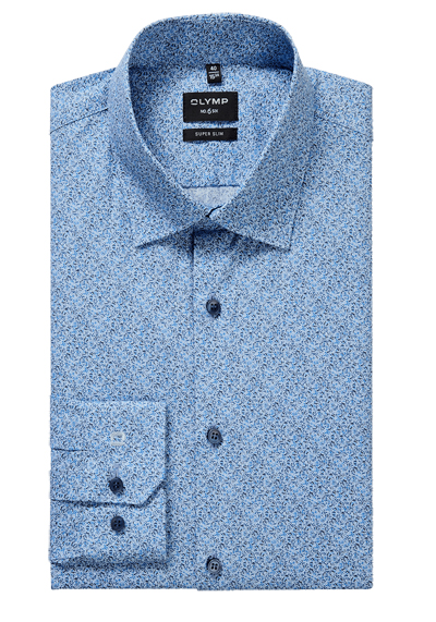 OLYMP No. Six super slim Hemd Langarm New Kent Kragen Muster blau