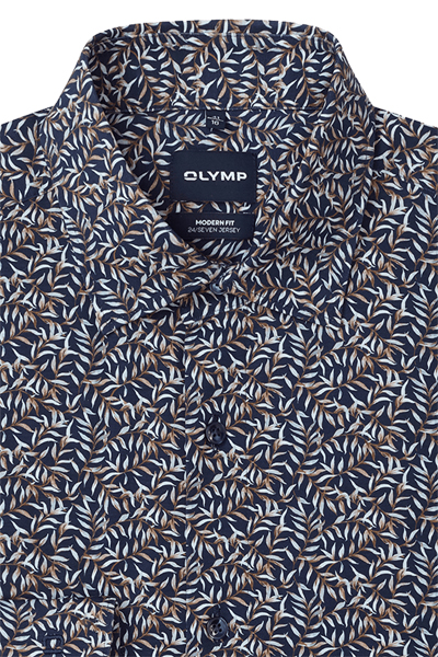 Produktbild f�r 'OLYMP Luxor 24/Seven modern fit Hemd Langarm New Kent Kragen Jersey Muster blau'