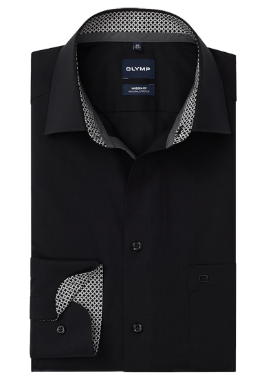 Produktbild f�r 'OLYMP Luxor modern fit Hemd Langarm New Kent Kragen Popeline schwarz'