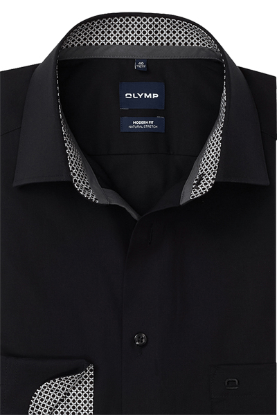 Produktbild f�r 'OLYMP Luxor modern fit Hemd Langarm New Kent Kragen Popeline schwarz'