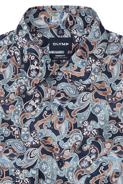 Produktbild f�r 'OLYMP Luxor modern fit Hemd Langarm New Kent Kragen Blumenmuster blau'