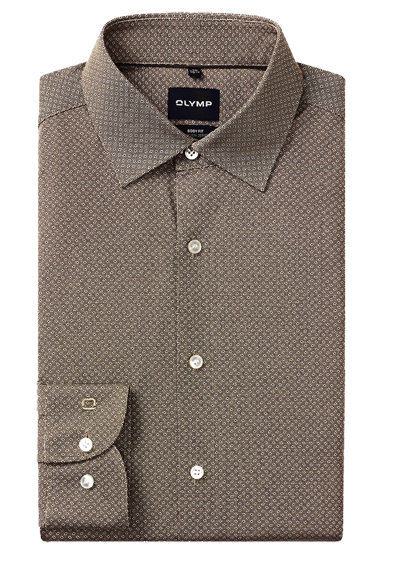 Produktbild f�r 'OLYMP Level Five 24/Seven body fit Hemd Langarm New Kent Kragen Jersey Muster braun'