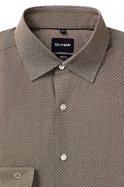 Produktbild f�r 'OLYMP Level Five 24/Seven body fit Hemd Langarm New Kent Kragen Jersey Muster braun'