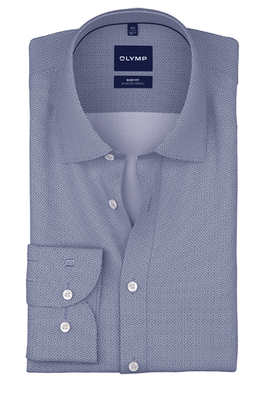 OLYMP Level Five 24/Seven body fit Hemd extra langer Arm New Kent Kragen Jersey Muster blau