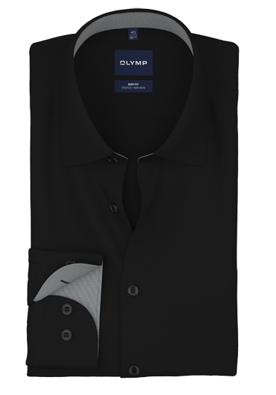 Produktbild f�r 'OLYMP Level Five body fit Hemd Langarm New Kent Kragen Popeline schwarz'