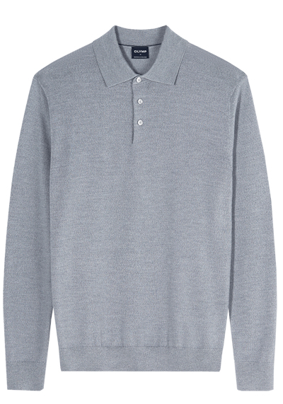 Produktbild f�r 'OLYMP Polo Langarm Strick Merinowolle grau'