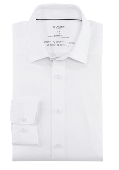 OLYMP Luxor 24/Seven modern fit Hemd Langarm Jersey Stretch weiß