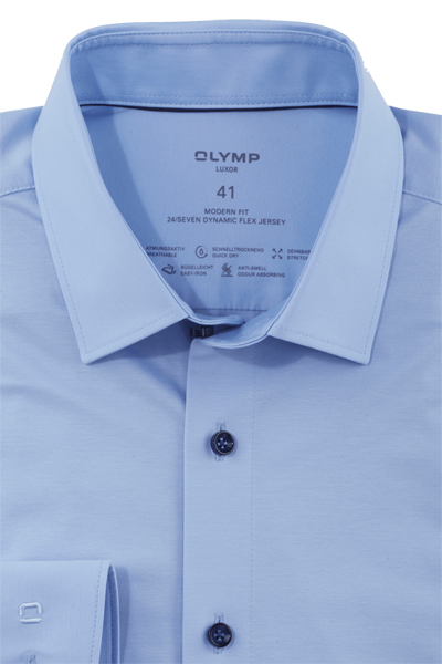 OLYMP Luxor 24/Seven modern fit Hemd Langarm Jersey Stretch aqua
