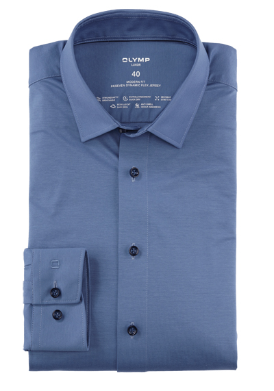 OLYMP Luxor 24/Seven modern fit Hemd Langarm Jersey Stretch dunkelblau preisreduziert