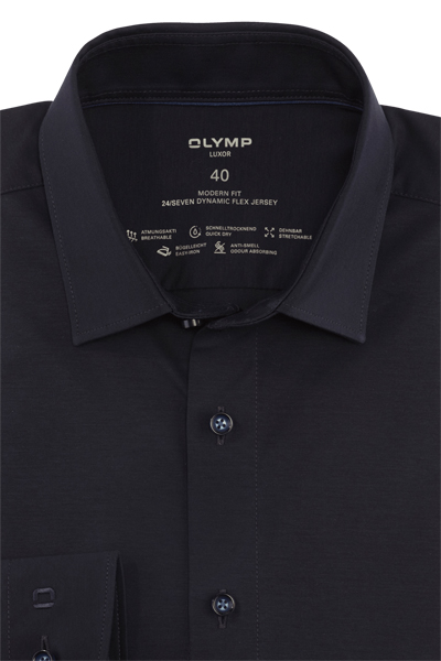 OLYMP Luxor 24/Seven modern fit Hemd Langarm Jersey Stretch blau