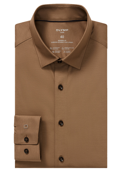 OLYMP Luxor 24/Seven modern fit Hemd Langarm Jersey Stretch camel preisreduziert