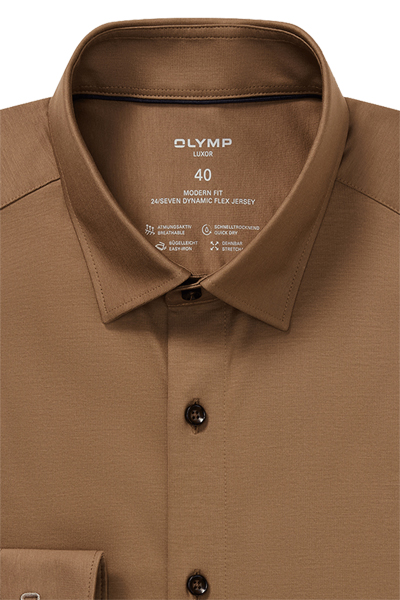 Produktbild f�r 'OLYMP Luxor 24/Seven modern fit Hemd Langarm Jersey Stretch camel'