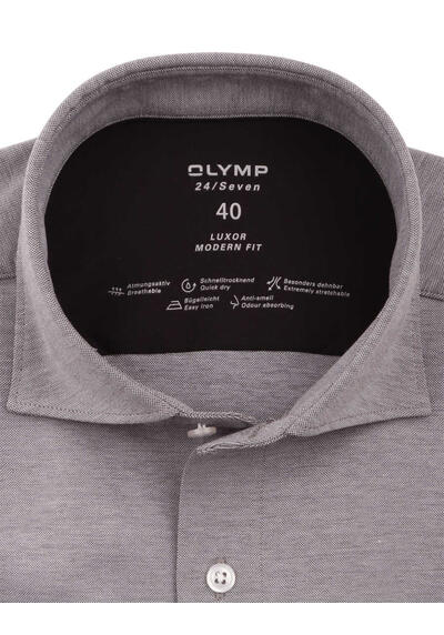 OLYMP Luxor 24/Seven modern fit Hemd Langarm Haifischkragen Jersey dunkelgrau