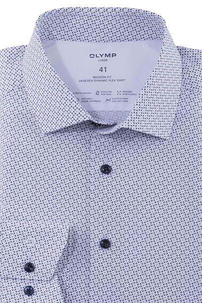 OLYMP Luxor 24/Seven modern fit Hemd extra kurzer Arm New Kent Kragen Muster weiß