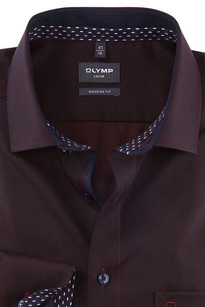OLYMP Luxor modern fit Hemd extra kurzer Arm New Kent Kragen Struktur dunkelrot