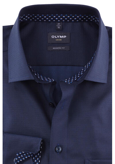 OLYMP Luxor modern fit Hemd extra langer Arm New Kent Kragen Struktur navy