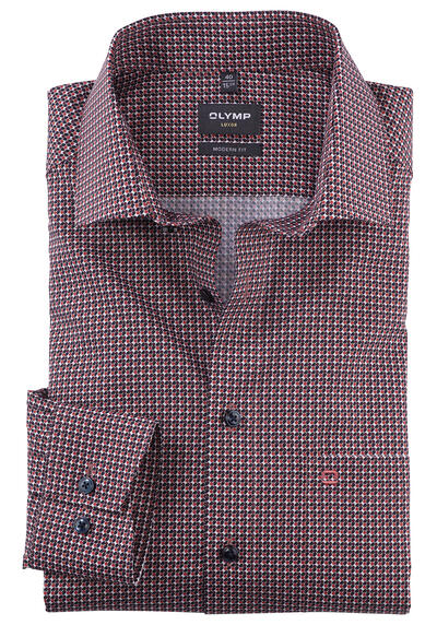 OLYMP Luxor Modern Fit Hemd extra langer Arm New Kent Kragen Muster rot