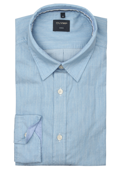 Produktbild f&uuml;r 'OLYMP Casual Hemd Langarm New Kent Kragen Fischgratstruktur hellblau'