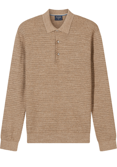 Produktbild f&uuml;r 'OLYMP Casual Strick Polo Langarm gekn�pfter Polokragen Strick mokka'