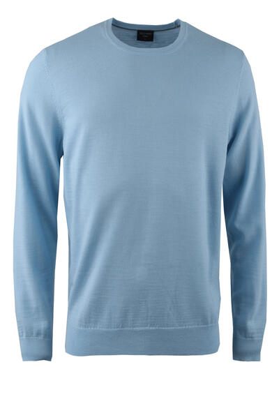 OLYMP Casual Strick Pullover Rundhals extrafeine Merinowolle hellblau
