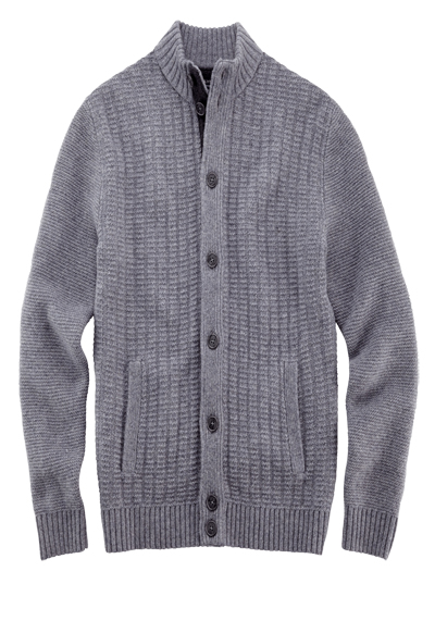 Produktbild für 'OLYMP Casual Strickjacke Langarm Struktur Wollmix grau'