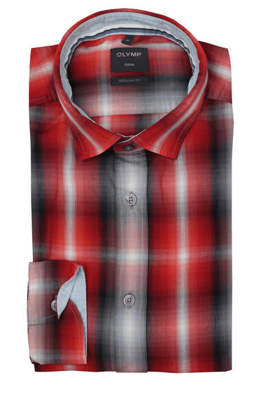 Produktbild für 'OLYMP Casual regular fit Hemd Langarm New Kent Kragen Karo rot'