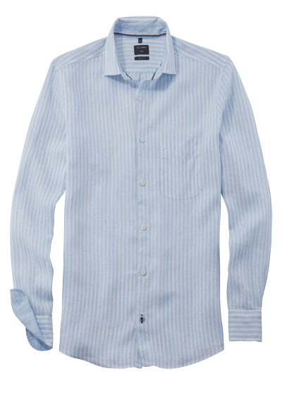 Produktbild für 'OLYMP Casual regular fit Hemd Langarm New Kent Kragen Leinen Streifen hellblau'