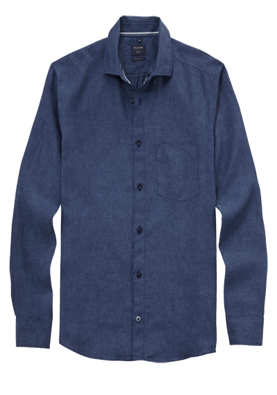 Produktbild für 'OLYMP Casual regular fit Hemd Langarm New Kent Kragen Leinen dunkelblau'