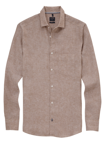 Produktbild für 'OLYMP Casual regular fit Hemd Langarm New Kent Kragen Leinen hellbraun'