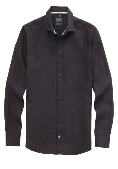 Produktbild für 'OLYMP Casual regular fit Hemd Langarm New Kent Kragen Leinen schwarz'