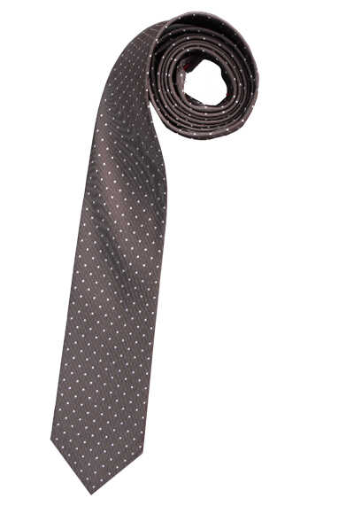OLYMP Krawatte slim 6,5 cm breit aus reiner Seide Fleckabweisend Punkte braun