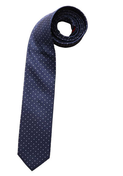 OLYMP Krawatte slim 6,5 cm breit aus reiner Seide Fleckabweisend Punkte dunkelblau