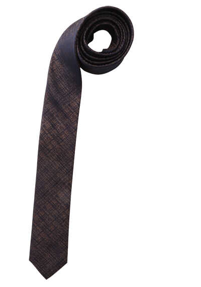 OLYMP Krawatte super slim 5 cm breit aus reiner Seide Fleckabweisend Muster bronze
