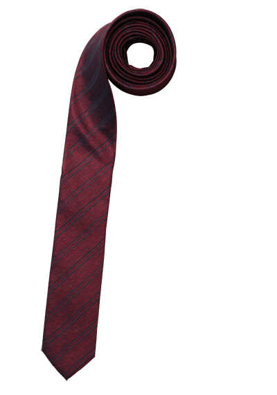 OLYMP Krawatte super slim 5 cm breit aus reiner Seide Fleckabweisend Streifen rot