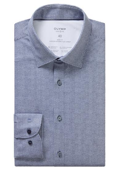 Produktbild f&uuml;r 'OLYMP Level Five 24/Seven body fit Hemd Langarm Jersey Muster dunkelblau'