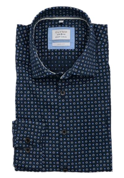 OLYMP Level Five Smart Casual body fit Hemd Langarm New Kent Kragen Muster dunkelblau